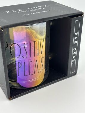Rae Dunn By ENCHANTE Iridescent Glass Mug  'Positivity Please' - Rainbow Sheen